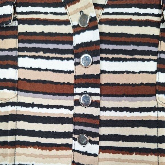 Cocomo Women's Size XL Brown Multicolor Stripe Print Pintuck 3/4 Sleeve Top - Picture 4 of 7